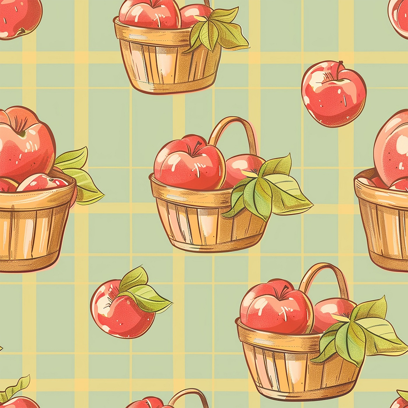 Basket of Apples – seamless pattern