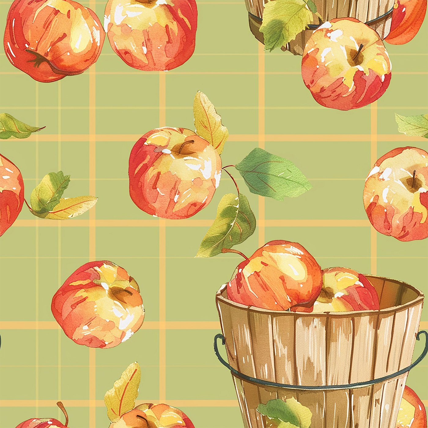 Bucket of Apples – seamless pattern