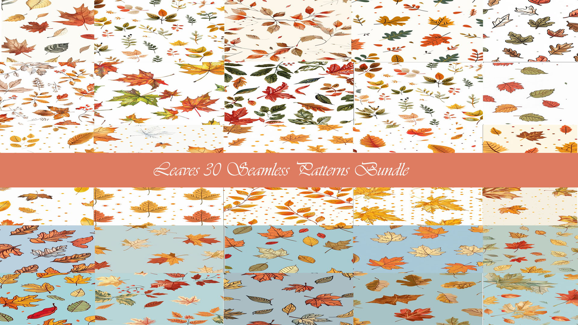 Leaves 30 seamless patterns bundle